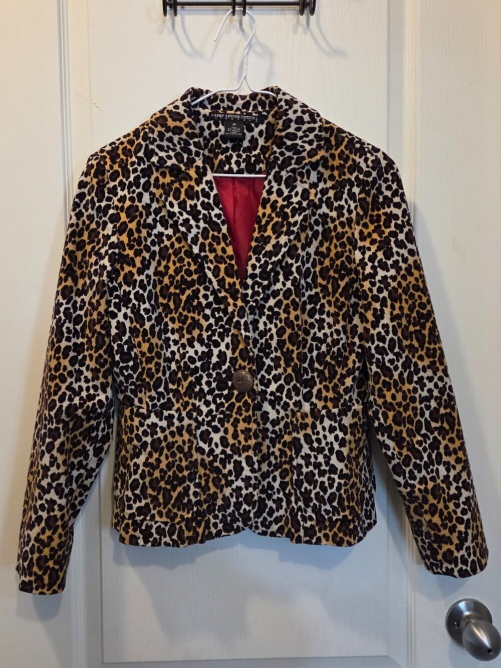 Larry Levine Petite Leopard Print Corduroy Blazer 4P - Picture 2 of 7